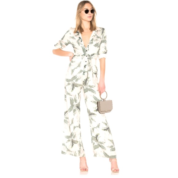 One Teaspoon Pants - ONE TEASPOON Wasteland Wide Leg
Tropical Long Sleeve Jumpsuit Khaki M (NWOT)